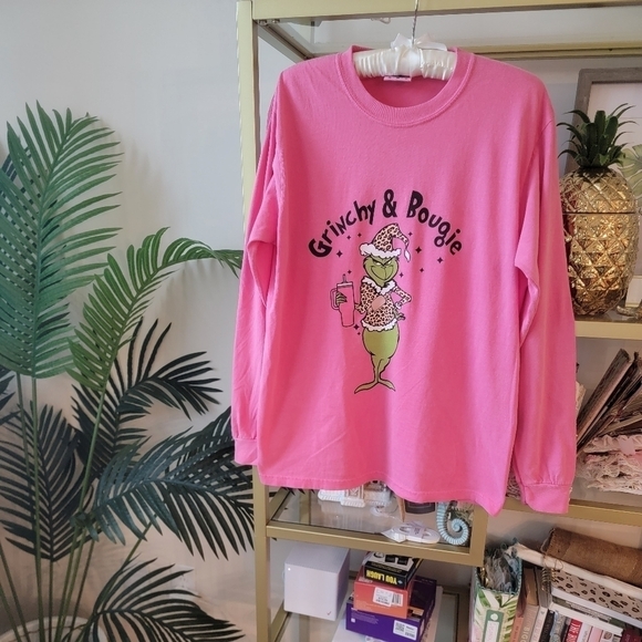 Grinchy &  Bougie Long Sleeve Grinch Christmas T-Shirt in Women's Size Medium - Picture 4 of 7